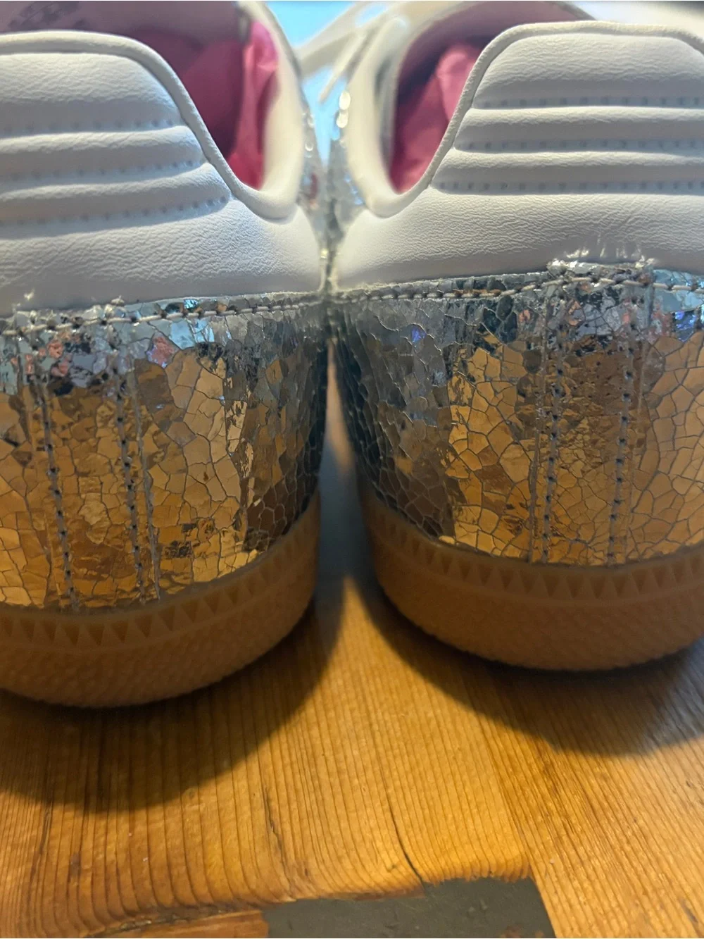 adidas Kids Metallic Silver and White Samba-Style Sneakers
